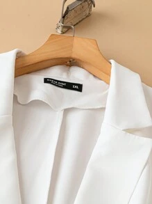 SHEIN Unity Plus Size Elegant Solid Color Patchwork Jacquard 3/4 Sleeve Blazer, Spring/Summer - White - View 3