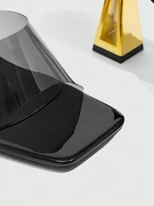 CUCCOO SZL Women's Fashion Transparent Glass Jelly Black Single Strap Sandals, Summer Outdoor Ladies High Heel Sandals - Black - View 6