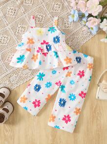 SHEIN 女婴花卉印花细肩带连体衣 - 彩色 - 查看 2