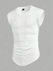 Manfinity RelaxMax Men's Letter Jacquard Pattern Casual Crew Neck Top - Beige - View 3