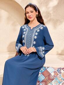 SHEIN Leap Crew 少女图案长款休闲连衣裙，适合度假、春夏季