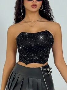 1pc Women's Simple Fitted Casual Bandeau Bra - Black - View 8