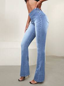 Flexra Casual Bleached V-Waist Slim Flared Leg Jeans - Light Wash - View 3