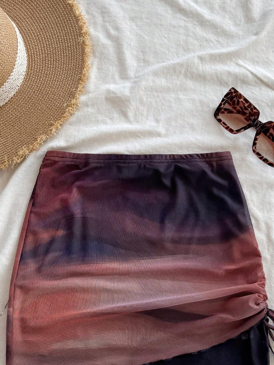 SHEIN Dreamara Saia Mini Feminina com Cordão e Bloco de Cor Degradê