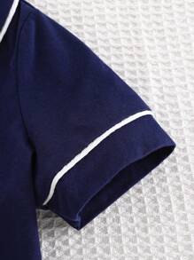 Cozy Pixies Set de 2 piezas de chaqueta de punto de manga corta con cuello de contraste y pantalones cortos de cintura elástica para bebé niño