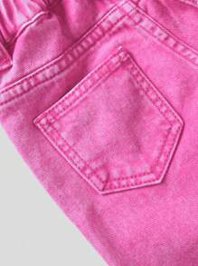 SHEIN Baby Girls' Casual Heart Embroidered Loose Fit Pink Adorable Denim Jeans For Everyday Wear - Pink - View 5