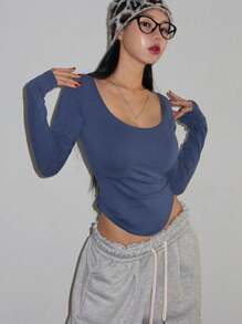 DAZY Crop top da donna con colletto alto, aderente e a maniche lunghe, di moda