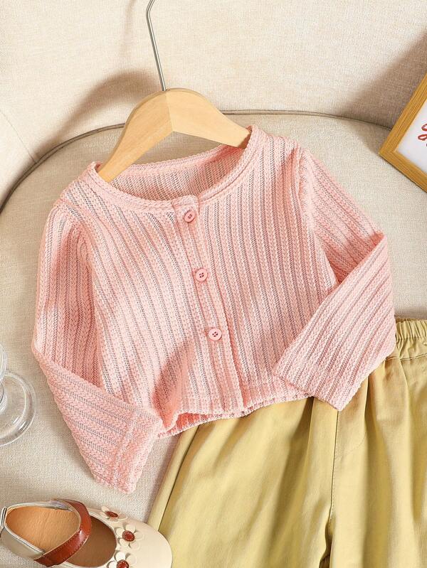 SHEIN Chaqueta de punto elegante, encantadora y de estilo princesa de niña joven en color rosa, versátil para primavera, verano y otoño, apropiada para uso diario, reuniones, fiestas, viajes y escuela