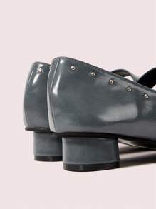 CUCCOO DOLLMOD 女士方头黑色高跟玛丽珍鞋，交叉带圆柱形鞋跟，经典复古风格