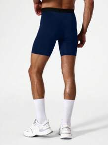 Manfinity Sport PWRUP Men's Contrast Color Waistband Base Layer Shorts, Sports Tight Shorts - Navy Blue - View 2