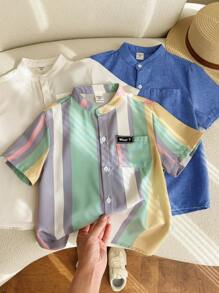 SHEIN 3 Packs Young Boys Casual Minimalist Short Sleeve Shirts, Buy 2 Get 1 Free, School, Campus, College - Multicolor - View 4