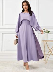 Modelyn Women's Elegant Color Block Patchwork Long Dress - Purple - View 1