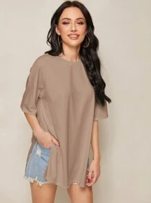 SHEIN Essnce Women's Solid Color Short Sleeve Casual & Simple T-Shirt, Everyday Wear