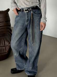 DAZY Jeans de mezclilla azul liso para hombre, casual y para uso diario, otoño