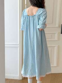 DAZY Sweet Puff Sleeve Ruffle Trim Loose Nightgown Pajama - Baby Blue - View 2