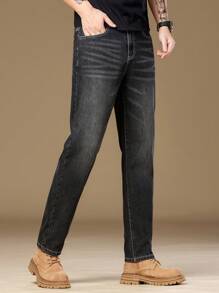 Manfinity Homme Men's Pocket Design Tapered Casual Versatile Jeans - Black - View 1