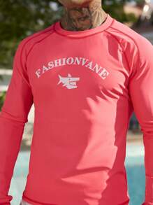 Manfinity Swimmode Set de 2 piezas con Top de manga larga con estampado de letras y bóxer de natación para hombre