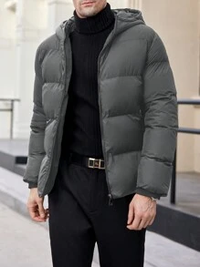 Manfinity Mode Men's Thickened Zip-Up Stand Collar Wadded Jacket, Suitable For Winter - Grey - View 3