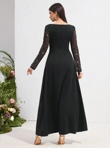 Modelyn Elegant paljett- och mesh-patchworkklänning för kvinnor - Svart - Visa 4