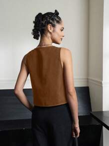 INAWLY Top de tirantes casual de unicolor con nudo delantero para mujer - Caqui - Ver 2