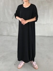 FRIFUL Women's Casual Drawstring Shoulder Decorative Hem Comfortable Versatile Sleeveless Midi Dress, Street Style Sundress