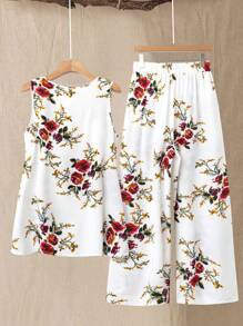 EMERY ROSE Bộ 2 món áo không tay in họa tiết thời trang cỡ lớn và quần dài - trắng - Xem 2