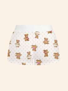 SHEIN ICON Quần short dệt kim hình trái tim và gấu dễ thương cho nữ, quần short thường ngày thoải mái cho bé gái tuổi teen, thích hợp cho mùa hè - Nhiều màu - Xem 3