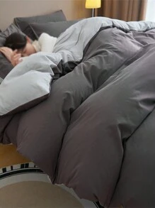 3pcs Bedding Set - 1 Duvet Cover, 2 Pillow Shams, Dark Gray & Light Gray Ultrasoft Reversible, Machine Washable - Dark Grey - View 6