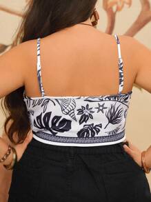 Travachic Plus Size Women Tropical Print White Short Camisole Tank Top - Multicolor - View 2