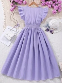 SHEIN Teenage Girl Waisted Slim Fit Elegant Flowy Long Dress Summer Holiday - Purple - View 2