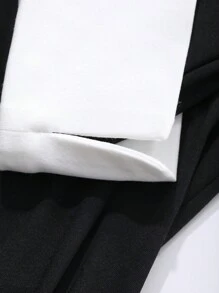 DAZY 女士拼色仿两件套休闲 T 恤，简约时尚，适合日常穿着 - 黑色 - 查看 8