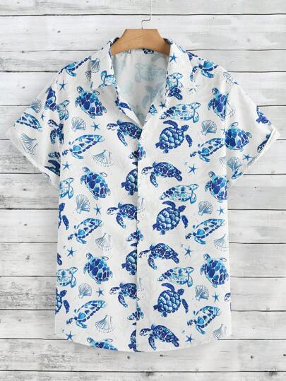 Manfinity RSRT Hombres Camisa con estampado de tortuga de mar
