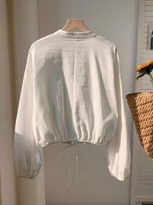SHEIN EZwear Casual effen damesoverhemd met lantaarnmouwen en strik aan de voorkant voor de herfst