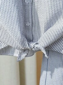 2 件套青少年女孩条纹棉质短袖衬衫搭配阔腿裤套装，春夏度假休闲、度假、夏季、旅行 - 淺灰紫 - 查看 5