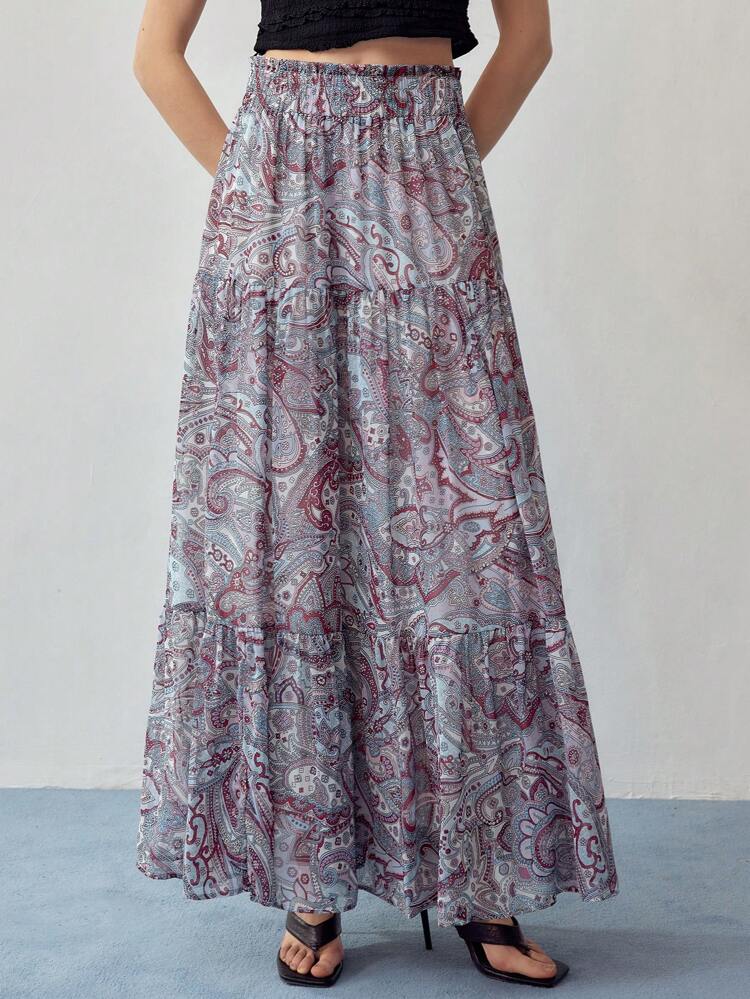 MOTF STUDIO PAISLEY PRINT FLOWY RUFFLE HEM SKIRT