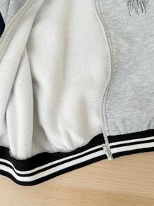 SHEIN 1 szt. Młodzieżowa Akademia Casualowa Wygodna Moda Minimalistyczna Praktyczna Wszechstronna Kurtka z kapturem z nadrukiem angielskim Termiczna podszewka, Nadaje się do codziennego noszenia, szkoły, wycieczek, sportu, jesień/zima