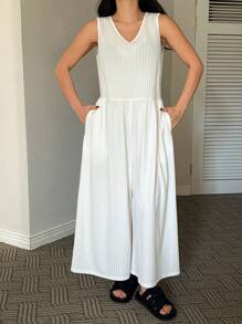 DAZY 简约无袖宽松阔腿连体睡衣 - 白色 - 查看 6