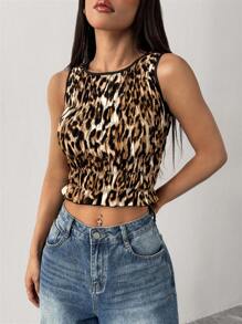 Chiquease 豹纹性感休闲上衣，日常穿着的简约时尚 - 咖啡棕 - 查看 3