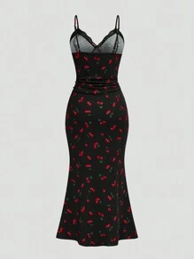 Sweetra Plus Size Black Cherry Dress With Lace Bodice And Mermaid - Black - View 2