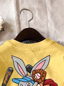 SHEIN EZwear 休闲宽松卡通动物图案圆领短袖女式T恤，适合夏季 - 黃色 - 查看 8