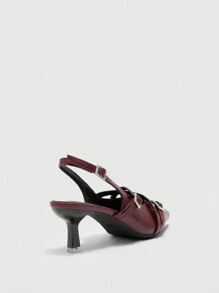 CUCCOO BIZCHIC Sandales à talons hauts pour femmes avec plusieurs brides et talons ajourés - Rouge foncé - Voir 8