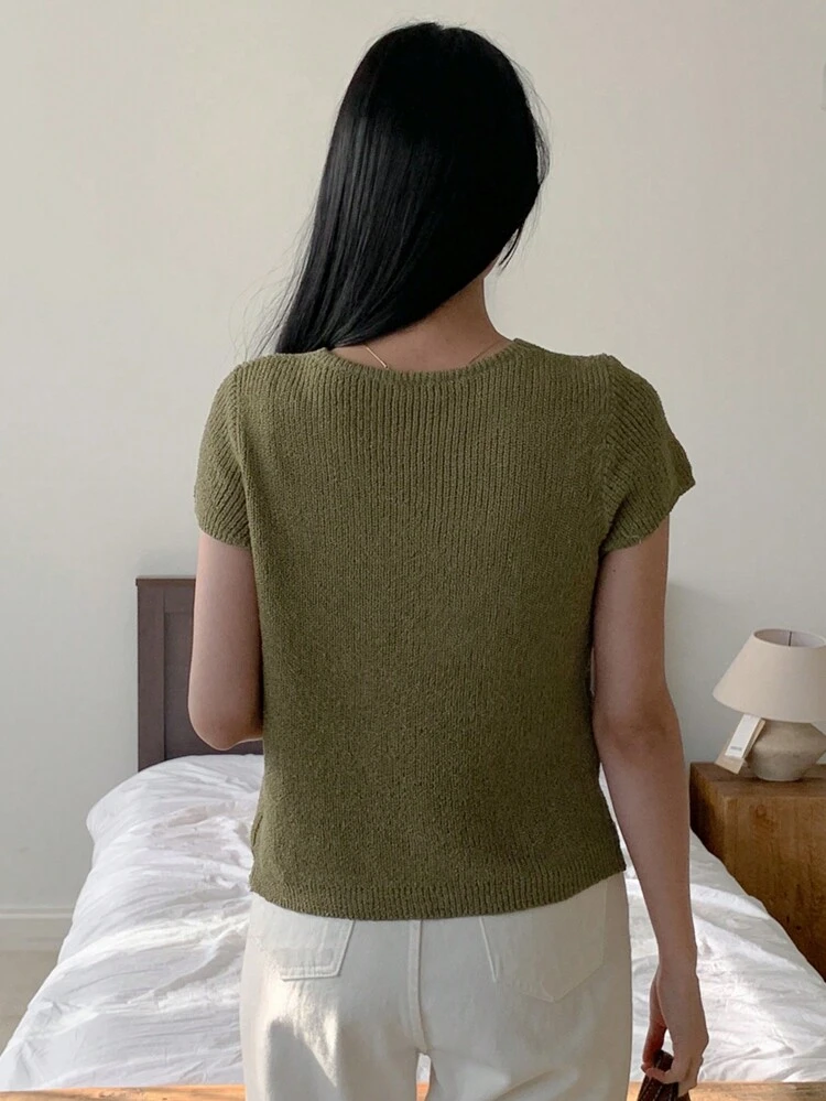 Women Solid Color Fitted Short Sleeve V-Neck Casual Summer Cardigan