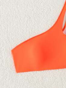 SHEIN Swim Áo bơi liền quần không dây khoét rỗng bất đối xứng màu trơn dành cho nữ - trái cam - Xem 5