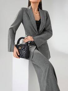 Heiryn 女士休闲通勤纯色夹克和裙子套装