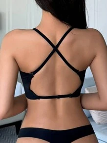 DAZY Áo ngực không gọng, hở lưng, kiểu yếm, khoét eo, dây chéo, nội y dành cho nữ. - màu đen - Xem 1