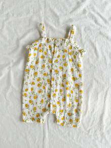 Vintaside Kids Babygirl 夏季可爱橙色印花无袖吊带背心款式时尚西式连体衣，适合女婴 - 彩色 - 查看 1