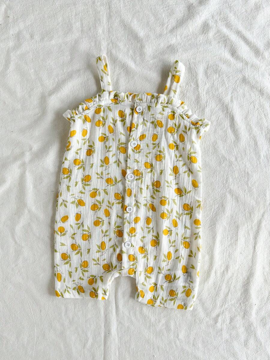 Vintaside Kids Babygirl 夏季可爱橙色印花无袖吊带背心款式时尚西式连体衣，适合女婴 - 彩色 - 查看 1