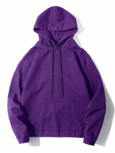 Chillumni Loose Fit Men Kangaroo Pocket Drawstring Hooded Denim Jacket, Fall