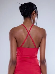 MUSERA 紧身扭纹细节褶皱长裙优雅春夏度假派对 - 紅色 - 查看 5