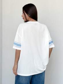Flirla Camiseta deportiva casual con estampado de dígitos grandes, en estilo Y2K